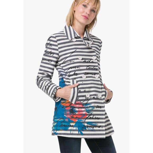 Desigual Jackets & Blazers - Desigual Mencia Striped Floral Double Breasted Blazer Jacket Size 40/M Bold